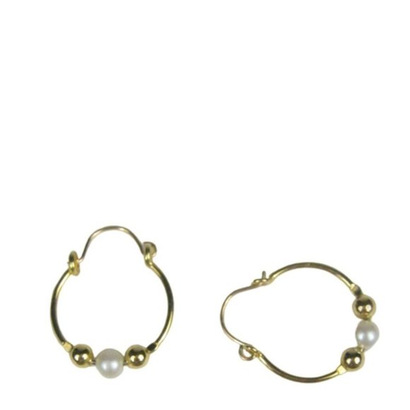 Imitation Pearl Earrings Pierced Women Jewelry Hinged Hoop Dangle Goldtone - Picture 1 of 5